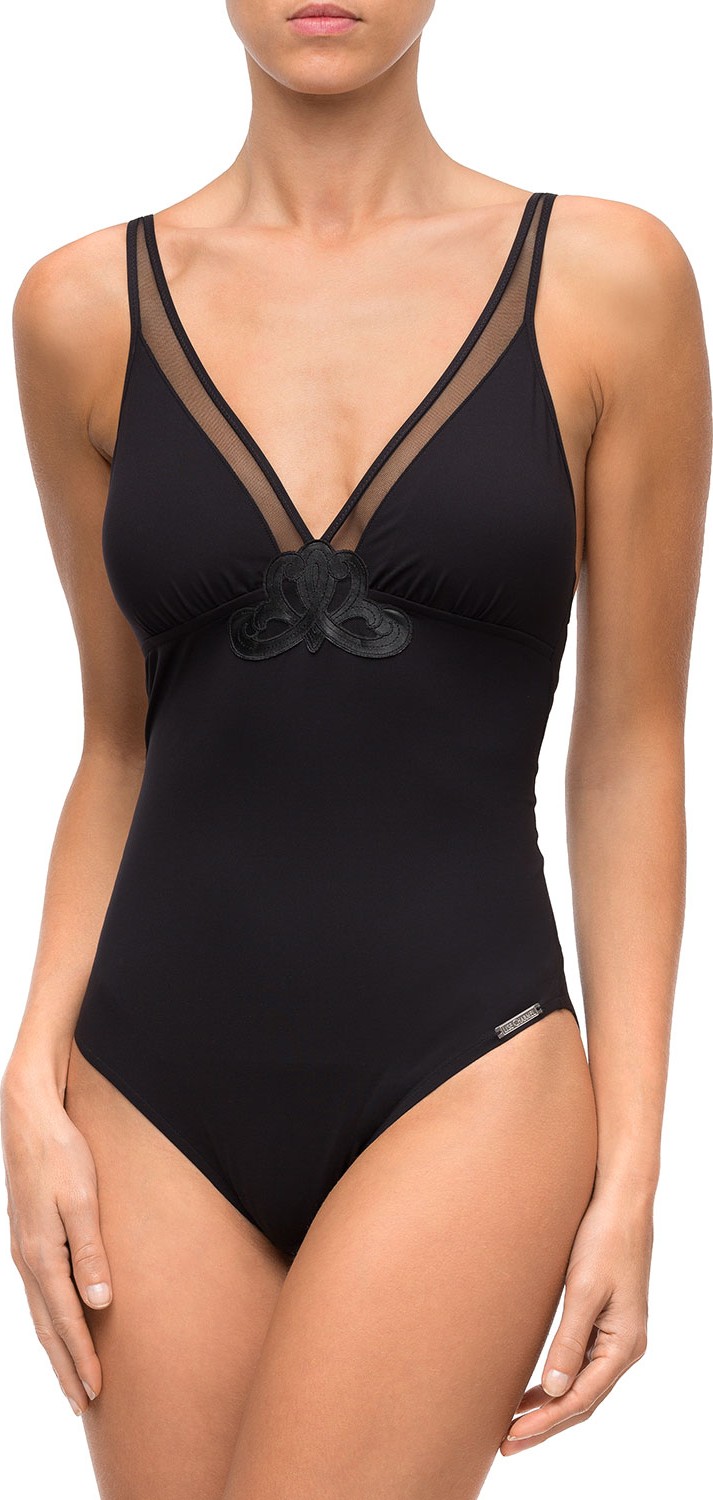 Lise Charmel Deep-V One-Piece Swimsuit with Damask Appliques