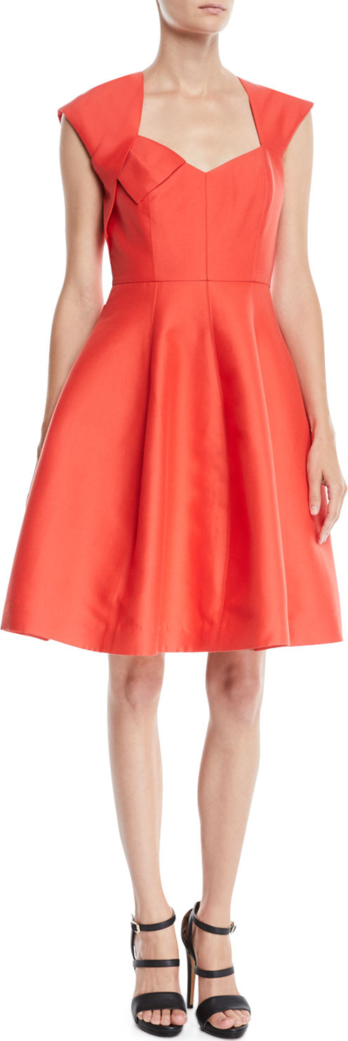 HALSTON HERITAGE Structured Dress w/ Cap Sleeves