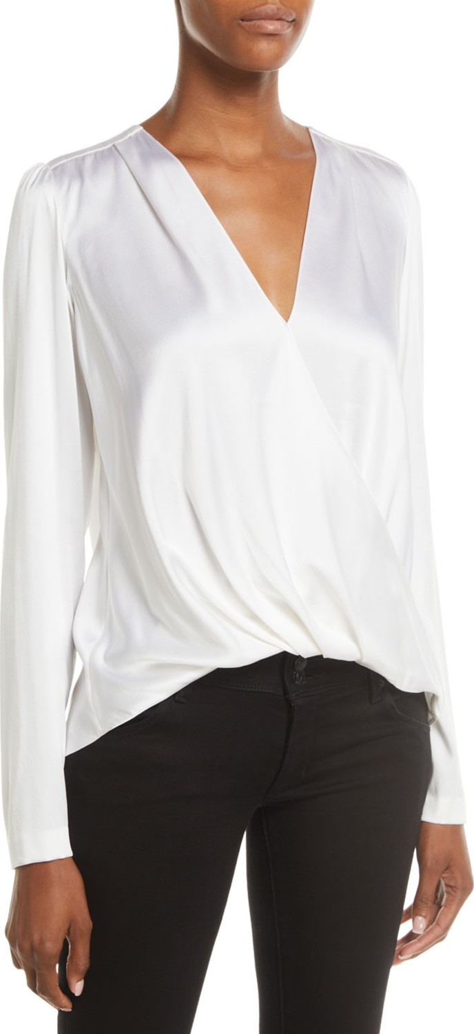 A.L.C. Harmon Draped Long-Sleeve Silk Top