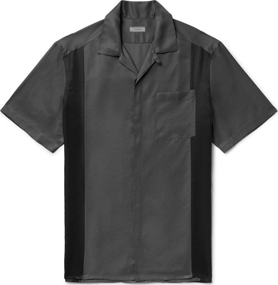 Lanvin Camp-Collar Colour-Block Satin Shirt