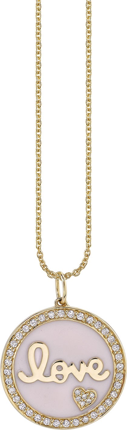 Sydney Evan 14k Gold Love Medallion Necklace w/ Enamel & Diamonds
