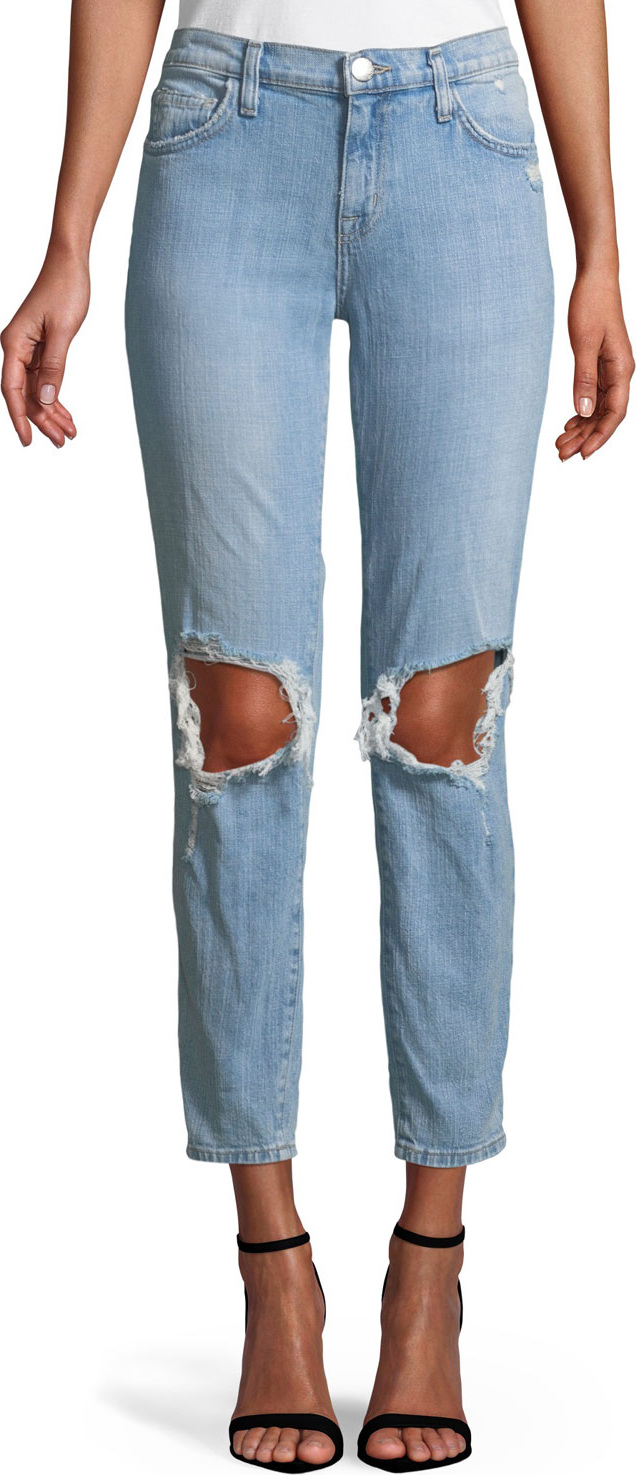 Current/Elliott The Fling Ripped-Knee Denim Jeans, Light Blue