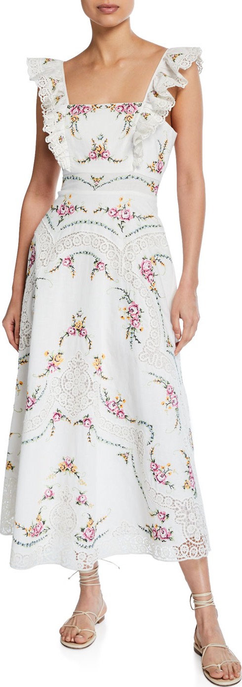 Zimmermann Allia Floral Cross-Stitch Maxi Dress