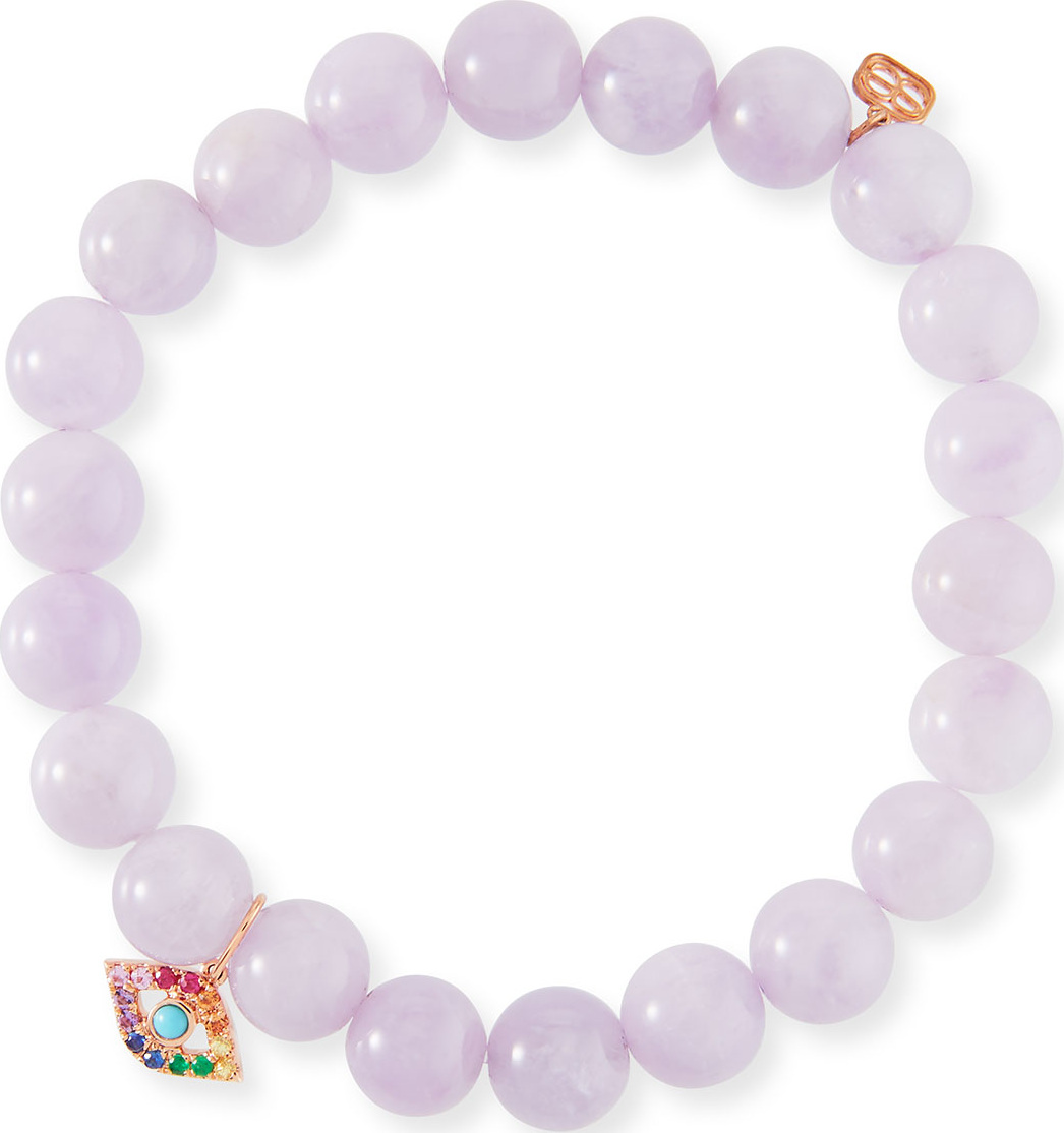 Sydney Evan Amethyst Bead Bracelet w/ Rainbow Evil Eye Charm