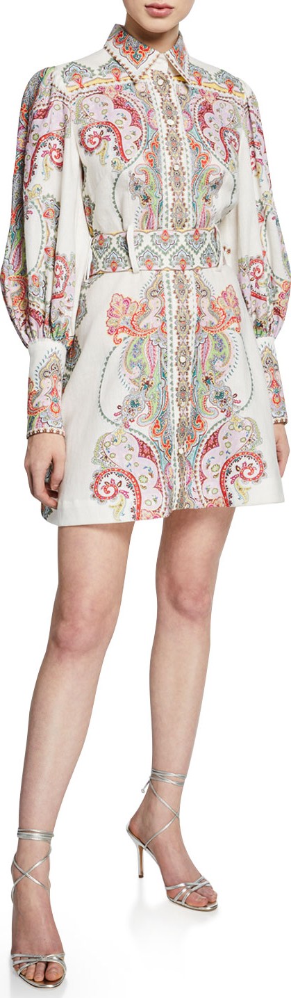 Zimmermann Ninety-Six Long-Sleeve Belted Shirtdress