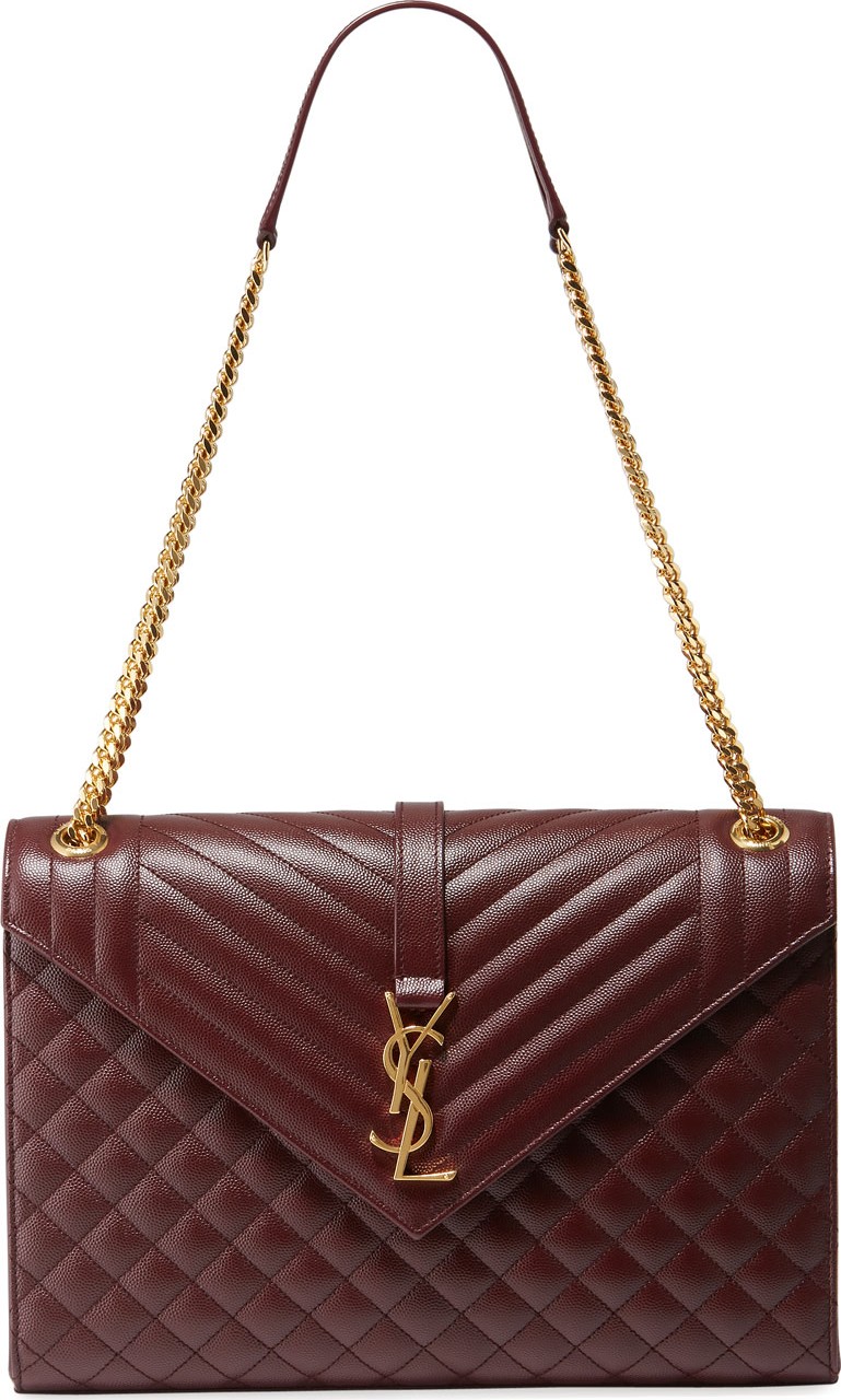 Saint Laurent Monogram YSL V-Flap Large Tri-Quilt Envelope Chain Shoulder Bag - Golden Hardware