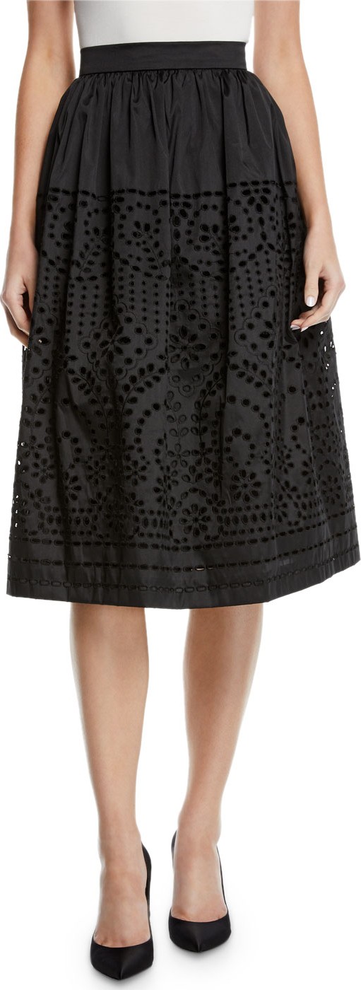 Monique Lhuillier Eyelet Taffeta Midi-Length Dress