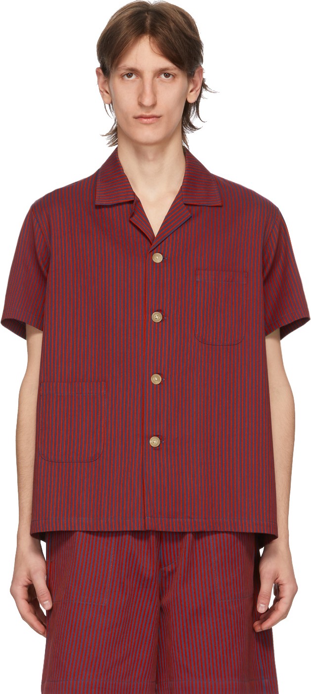 Bode Blue & Red Micro Tent Short Sleeve Shirt