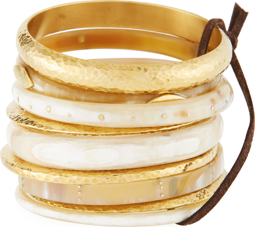 Ashley Pittman Light Horn & Bronze Stacking Bangles, Set of 9