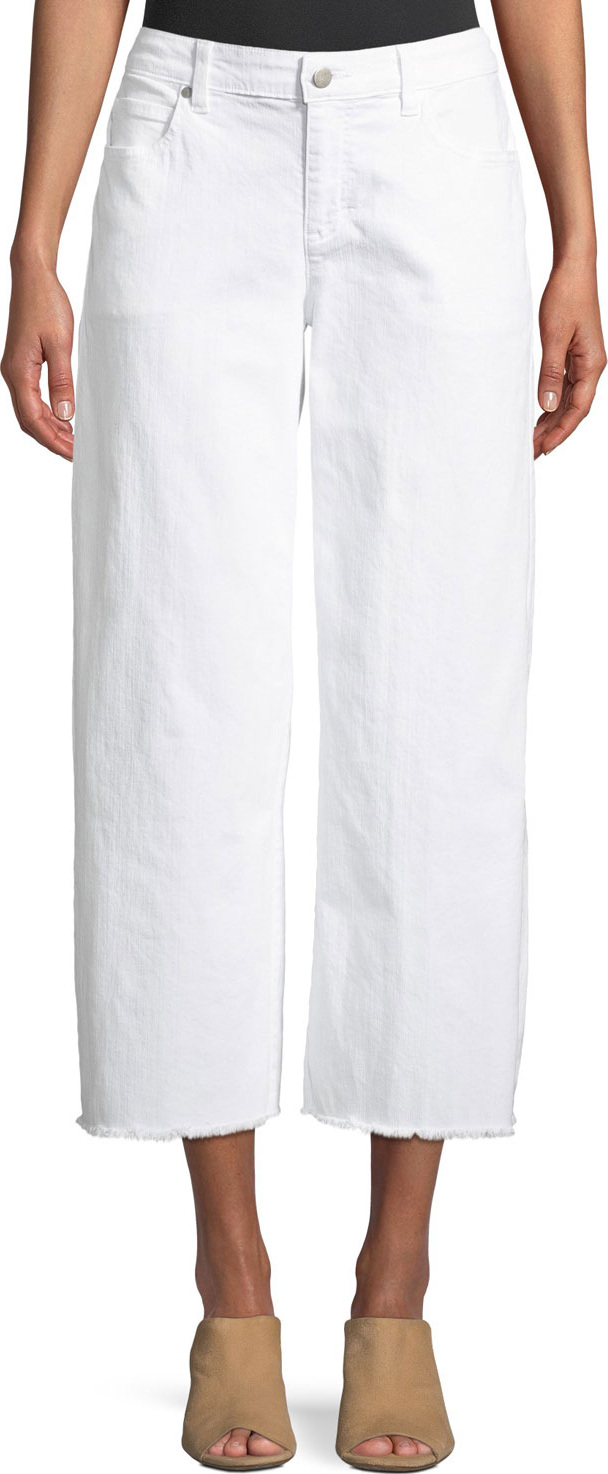 Eileen Fisher Organic Cotton Garment-Dyed Denim Wide-Leg Ankle Jeans with Raw Edges