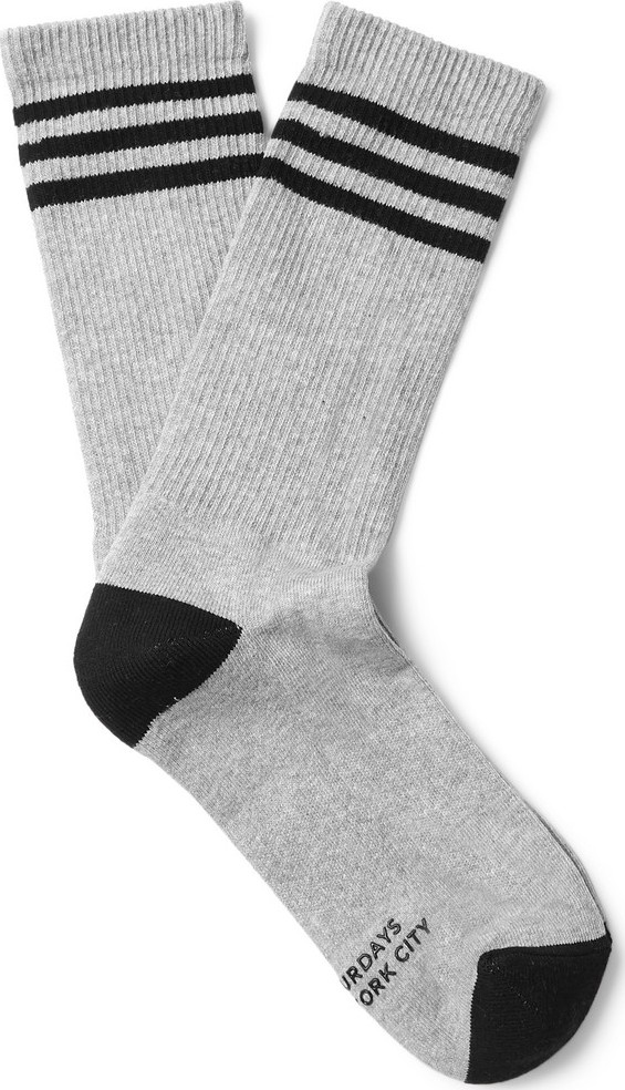 SATURDAYS NYC Striped Stretch Cotton-Blend Socks