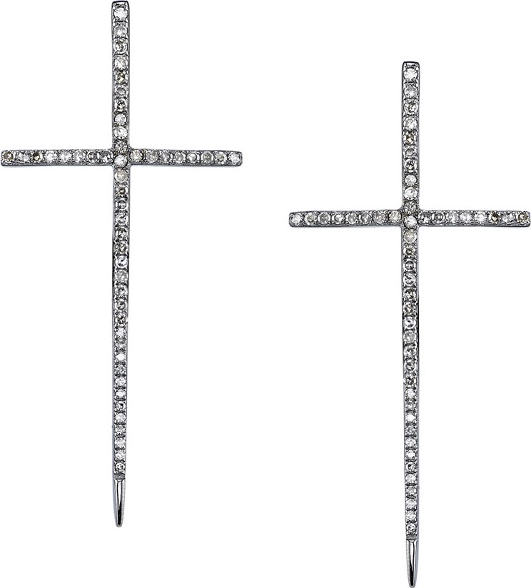 Sheryl Lowe Silver Spike Cross Pave Diamond Earrings