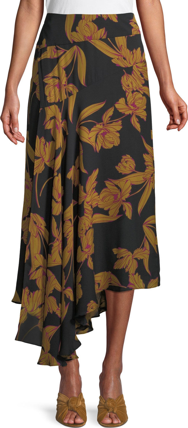 A.L.C. Lev A-Line Floral-Print Silk Midi Skirt