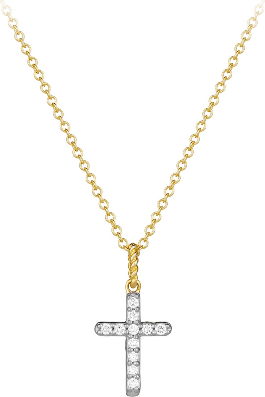 David Yurman Cable Collectibles Cross Necklace with Diamonds in Gold on Chain