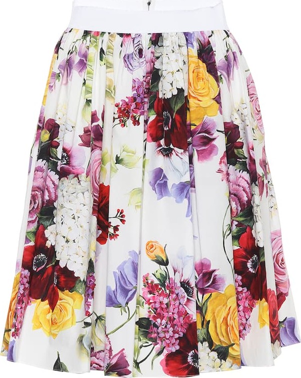 Dolce & Gabbana Floral pleated cotton poplin skirt