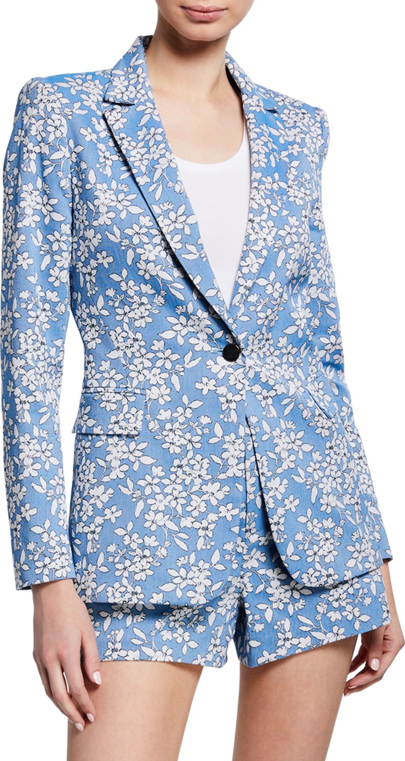 Alice + Olivia Macey Floral-Print One-Button Blazer