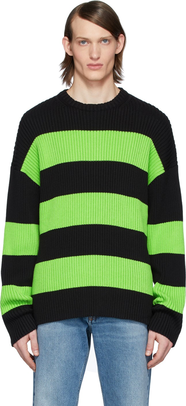 Balenciaga Black & Green Stripe Crewneck Sweater