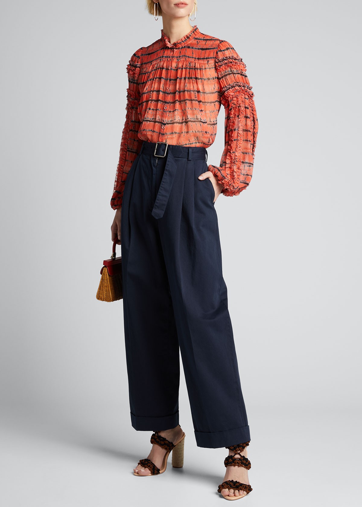 Ulla Johnson Isolde Tie-Dye Chiffon Ruffle Blouse