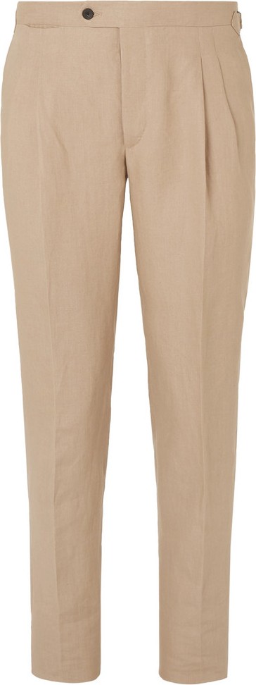Thom Sweeney Tapered Pleated Linen Trousers