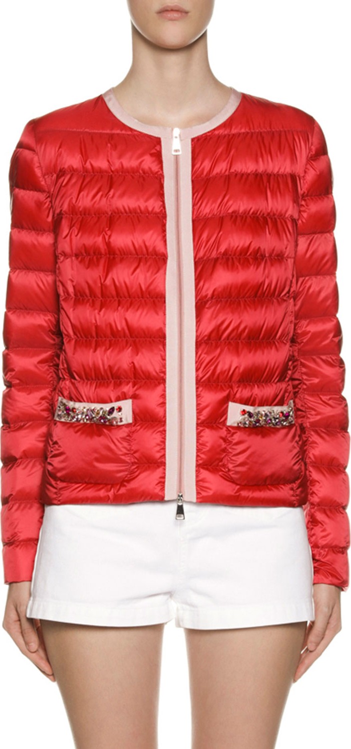 Moncler Cristalline Embellished-Pocket Puffer Jacket