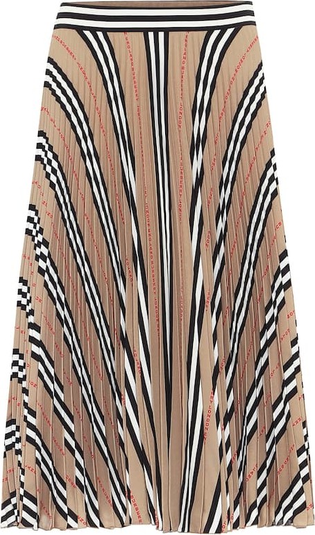 Burberry London England Icon Stripe pleated crêpe skirt