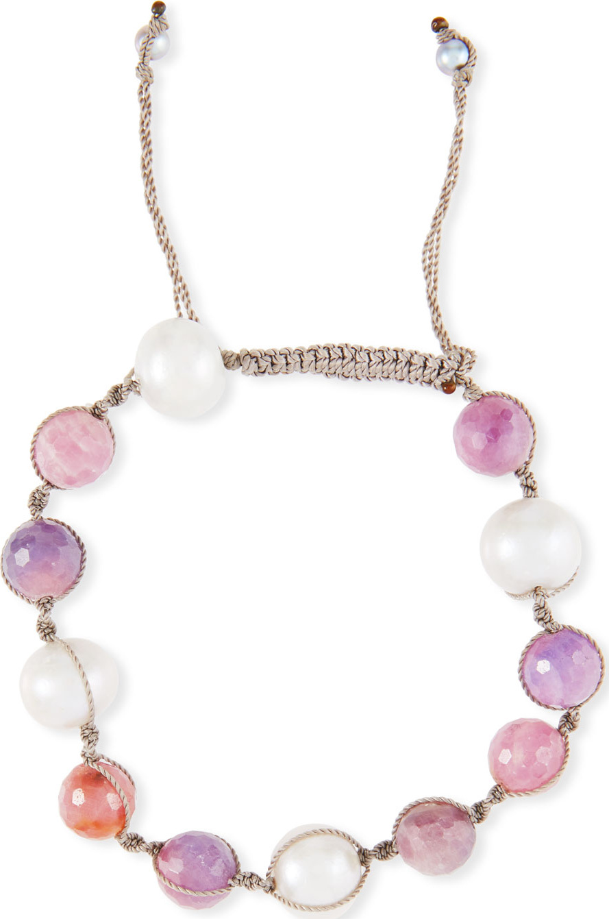 Margo Morrison Adjustable Pearl & Raw Ruby Bracelet
