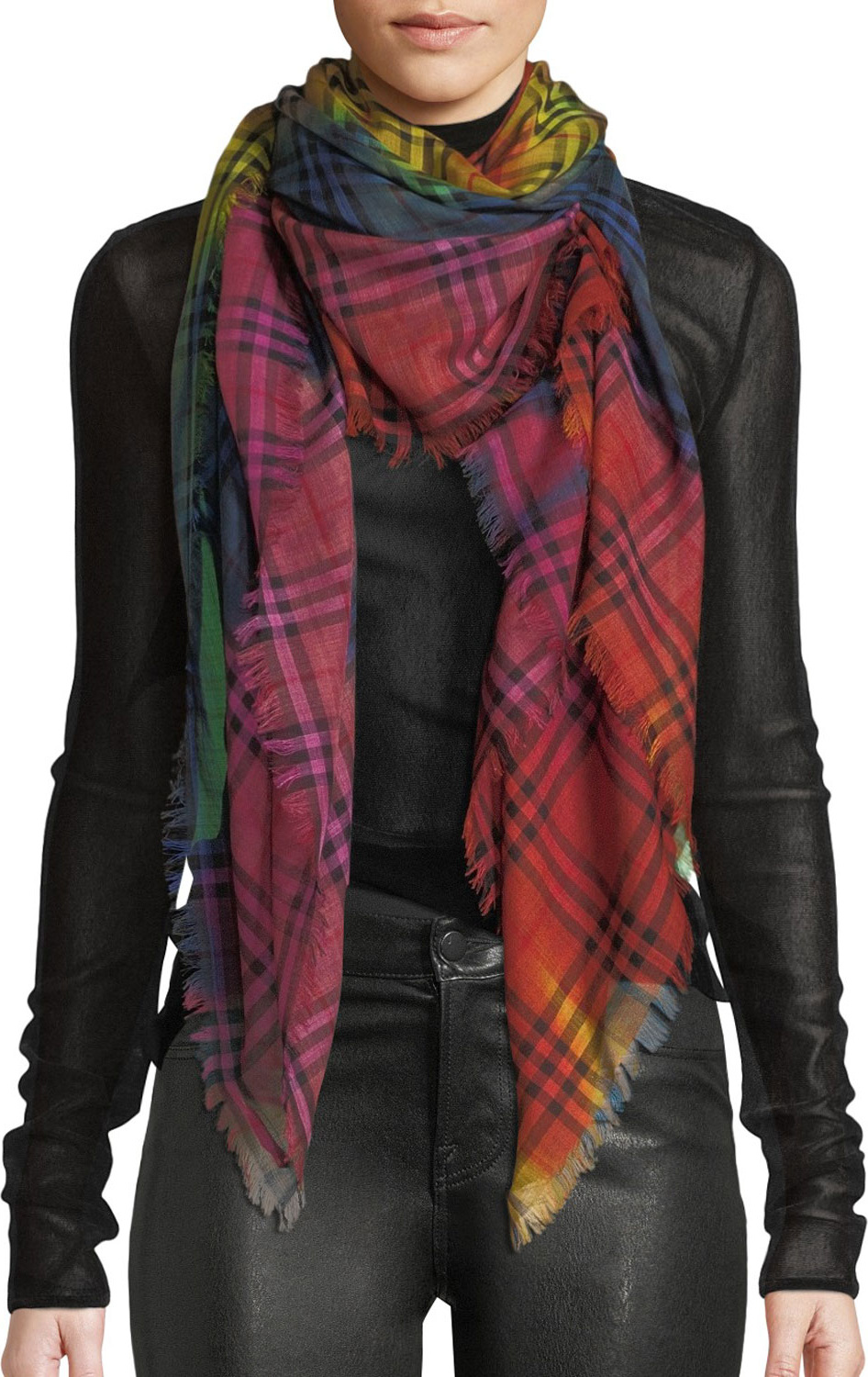 Burberry London England Rainbow Tie Dye Vintage Check Gauze Scarf