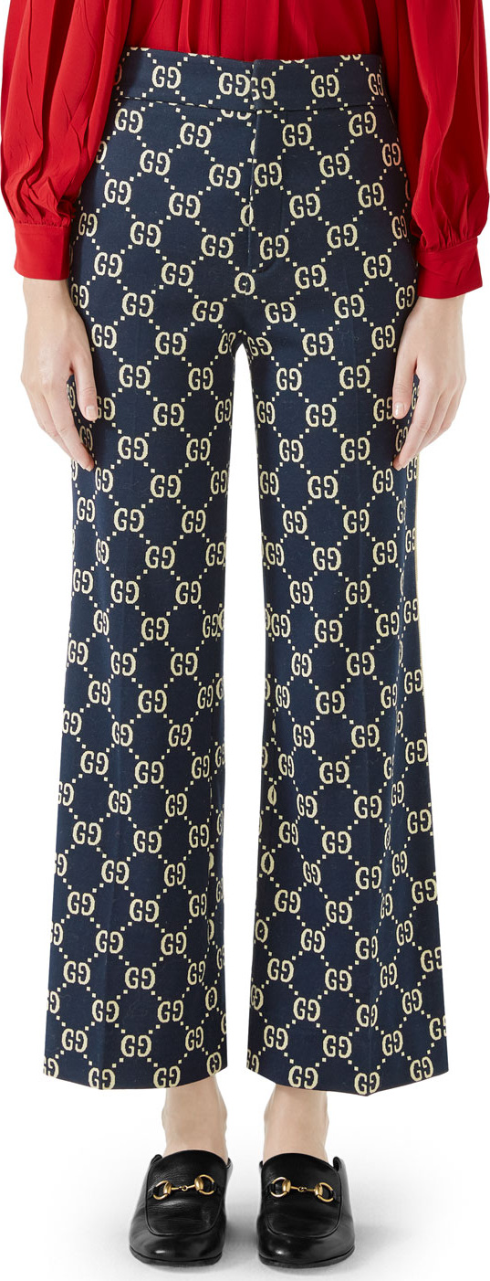 Gucci Flared-Leg Double-G Crop Cotton Jersey Pants