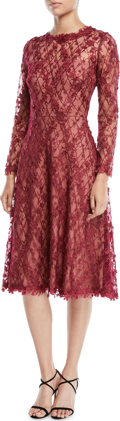 Tadashi Shoji 3D Lace Dress w/ Long Sleeves