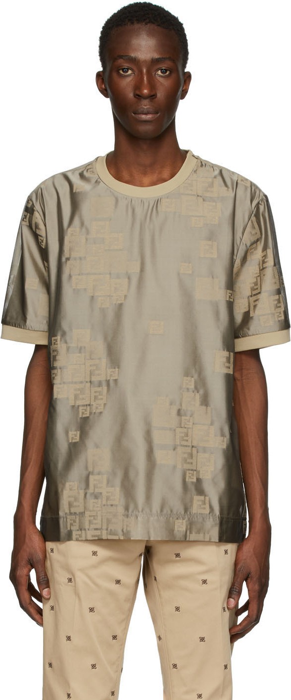 Fendi Beige Organza 'FF' T-Shirt