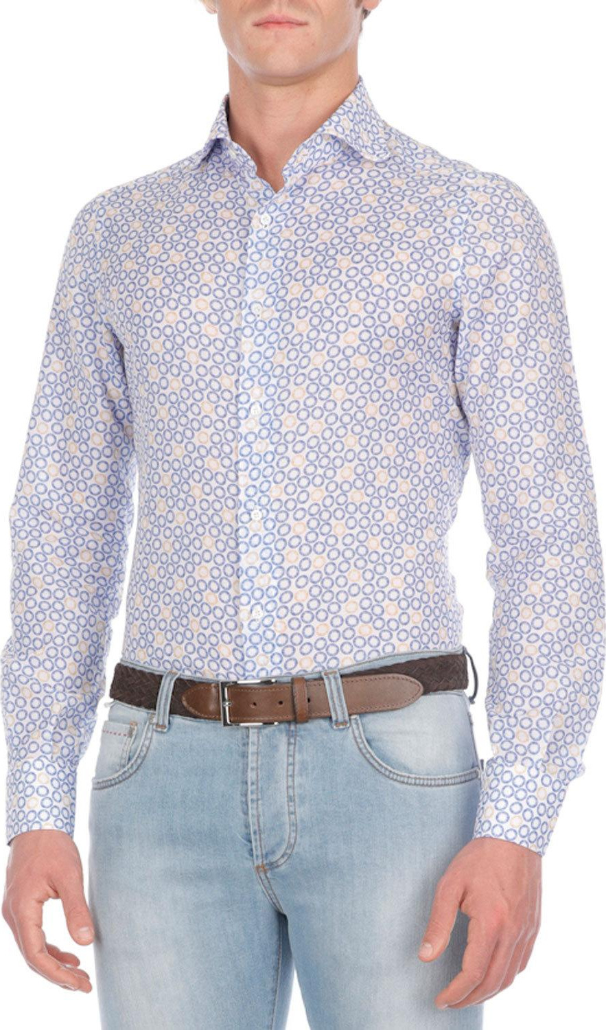 Isaia Circle-Print Cotton-Blend Sport Shirt