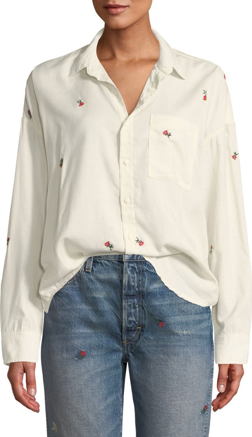AMO Embroidered Boxy Button-Down Shirt