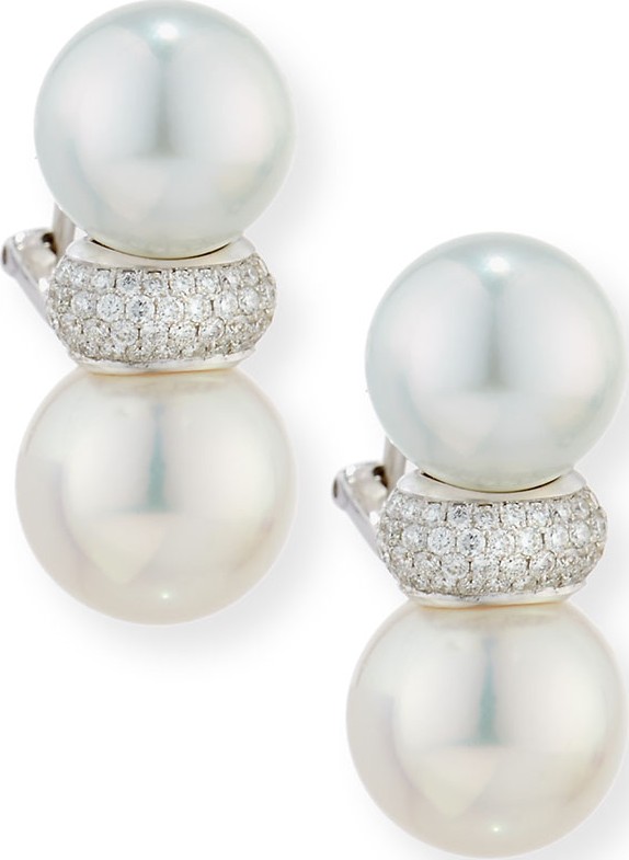 Belpearl South Sea Double Pearl Earrings with Diamonds