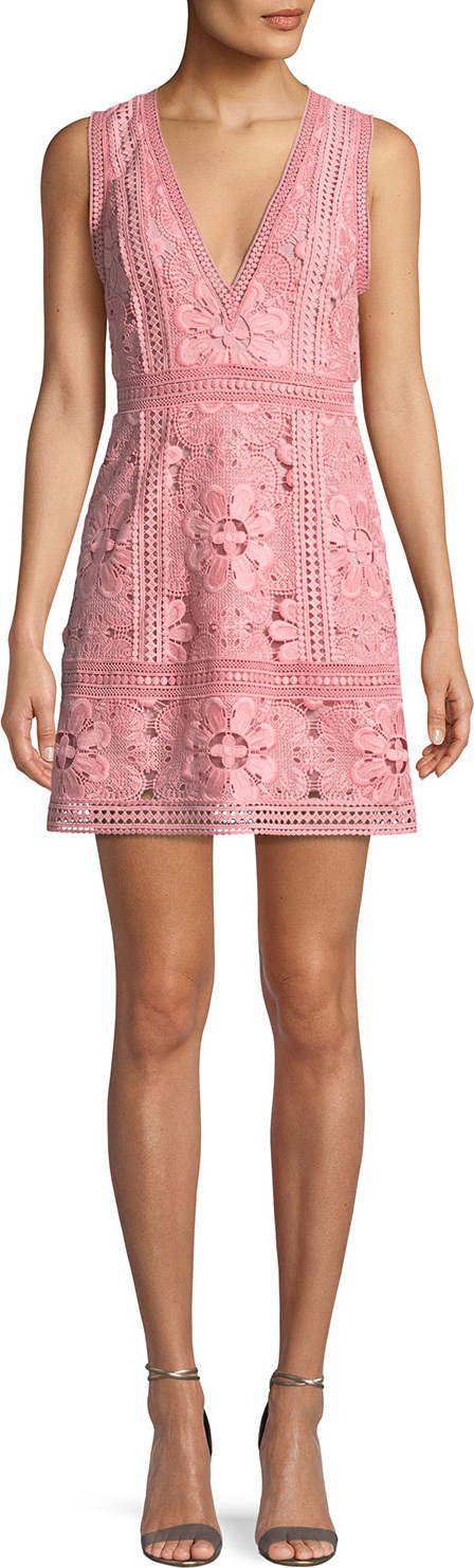 Alice + Olivia Zula Sleeveless V-Neck Lace Mini Party Dress