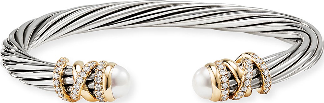 David Yurman Helena Bracelet w/ Diamonds & Domed Ends