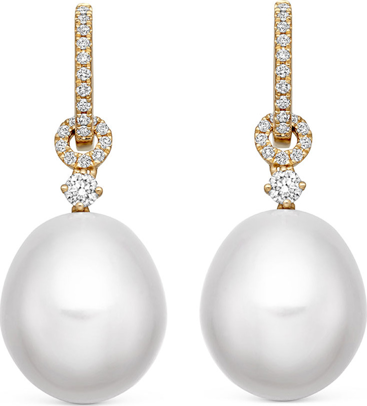 Kiki McDonough 18k Yellow Gold Pearl Drop Earrings w/ Diamonds