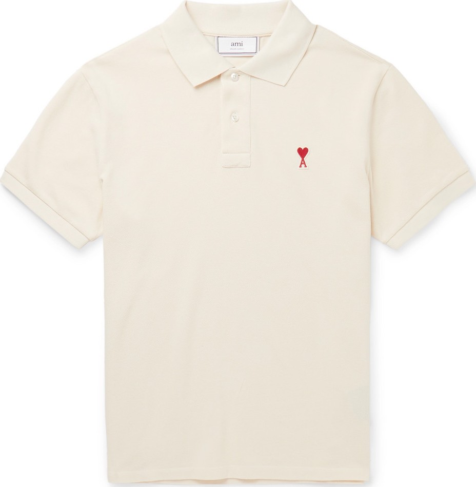AMI Logo-Appliquéd Cotton-Pique Polo Shirt