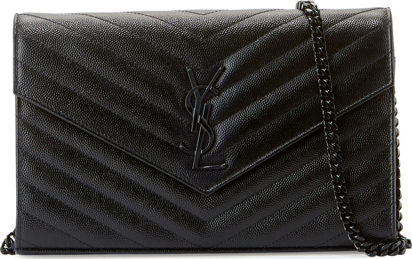 Saint Laurent Monogram YSL Matelasse Leather Wallet-on-Chain, Black
