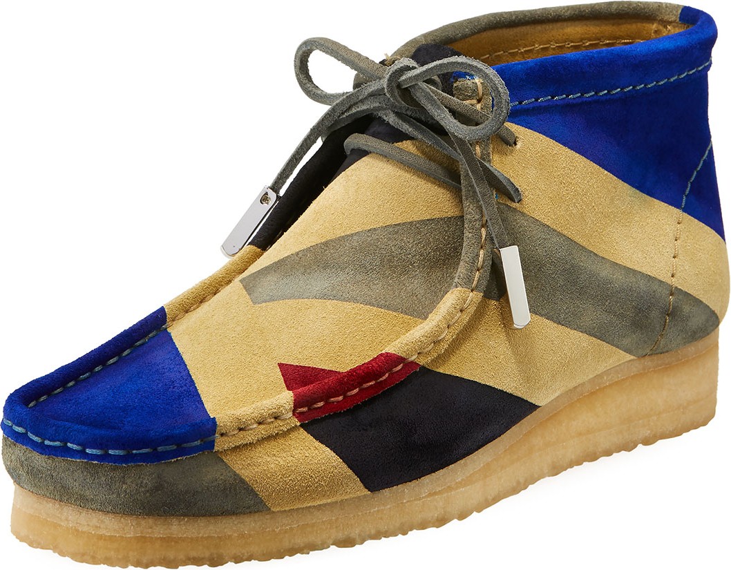 Sycamore Style Men's Geometric Suede Wallabee/Moc Chukka Boot, Royal Blue/Gray/Black