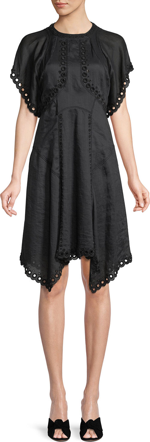 Isabel Marant Gabe Beaded Circle-Embroidered Fit-and-Flare Dress Isabel Marant Gabe Beaded Circle-Embroidered Fit-and-Flare Dress