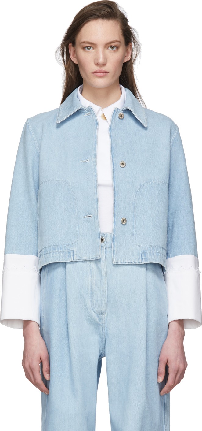 LOEWE Blue Embroidered Cuffs Denim Jacket