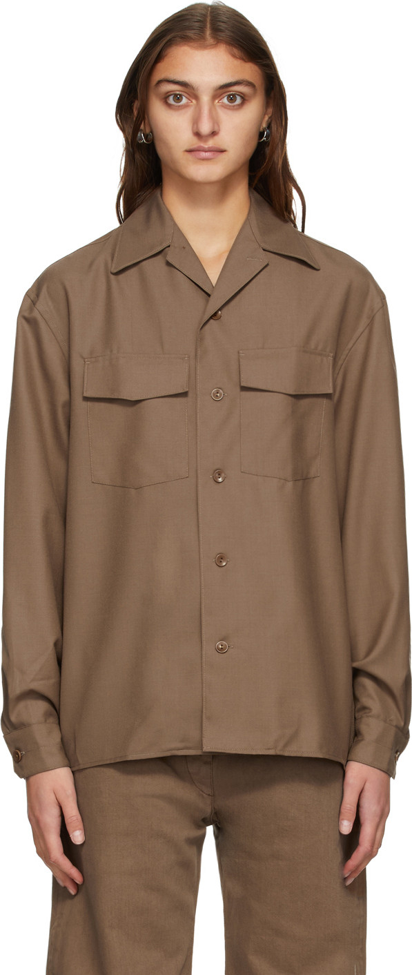 Lemaire - Brown Convertible Collar Shirt