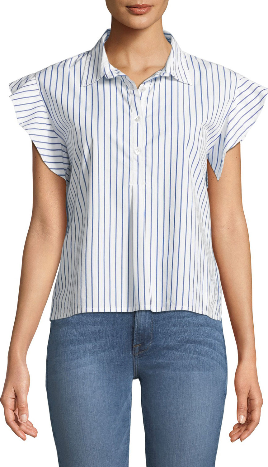FRAME DENIM Striped Flounce Poplin Top