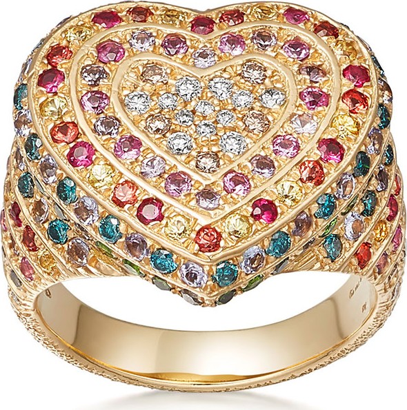 Carolina Bucci 18k Gold Florentine Multi-Stone Heart Ring, Size 6