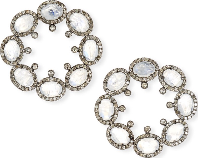 Siena Jewelry Moonstone & Diamond Forward-Facing Hoop Earrings