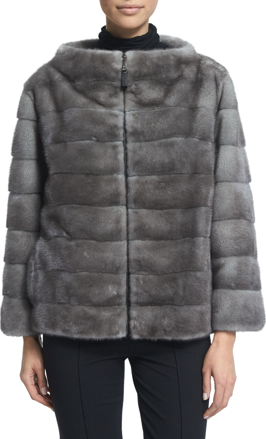 Gorski Zip-Front Reversible Fur Jacket, Blue Iris