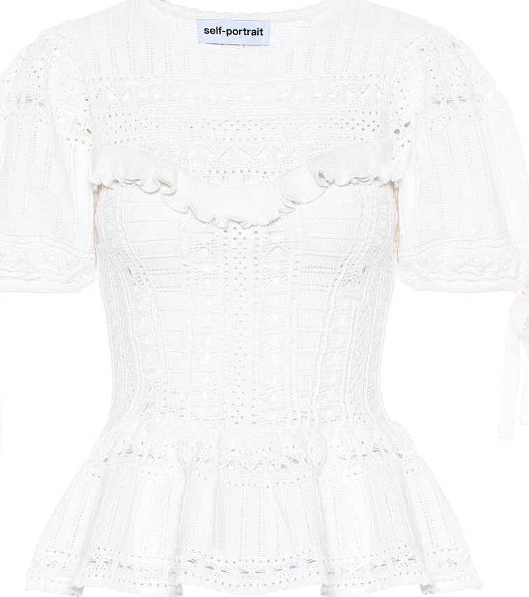 Self Portrait Lace cotton knit top