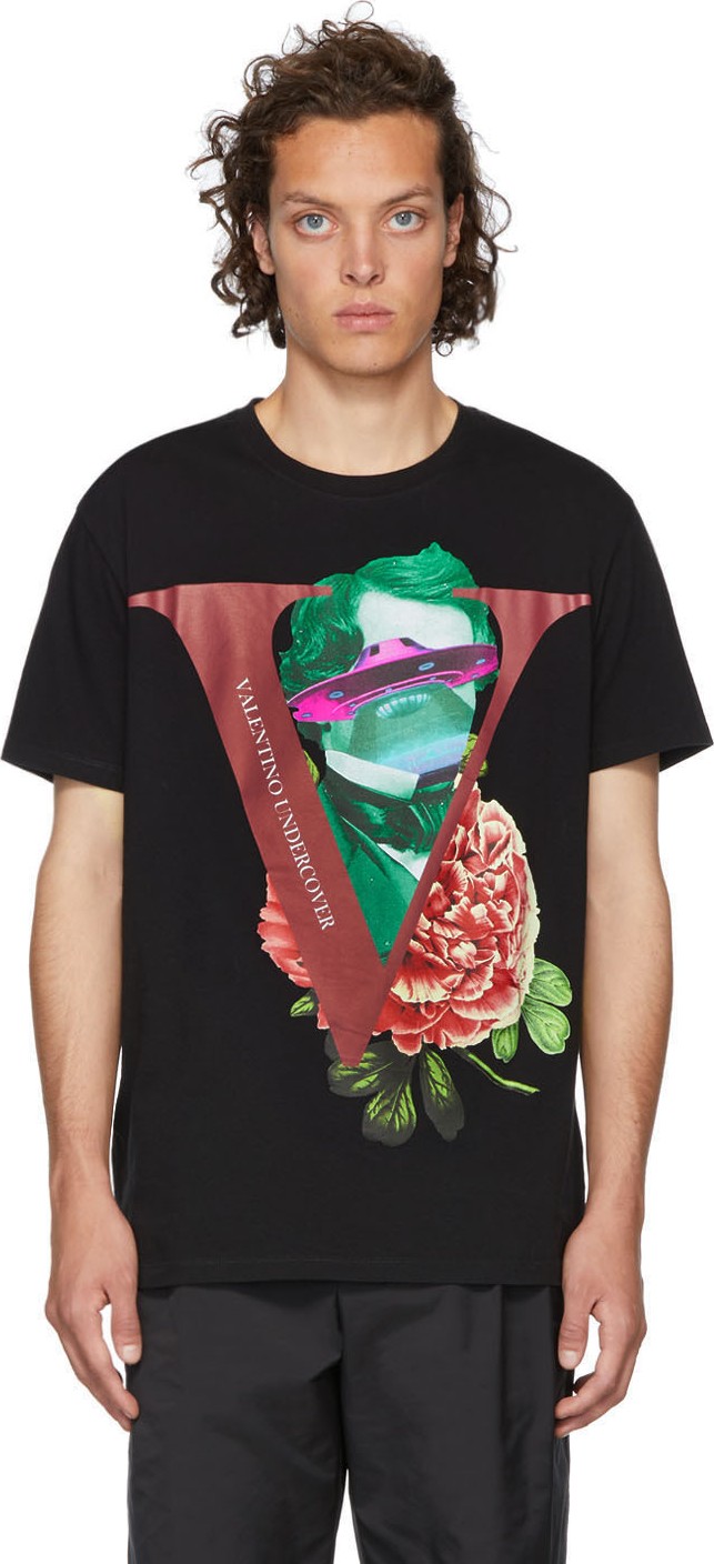 Valentino Black Undercover Edition V Face Rose Print T-Shirt