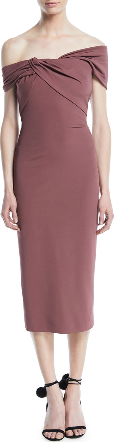 Cushnie Et Ochs Off-the-Shoulder Pencil Dress with Twist Detail at Neck
