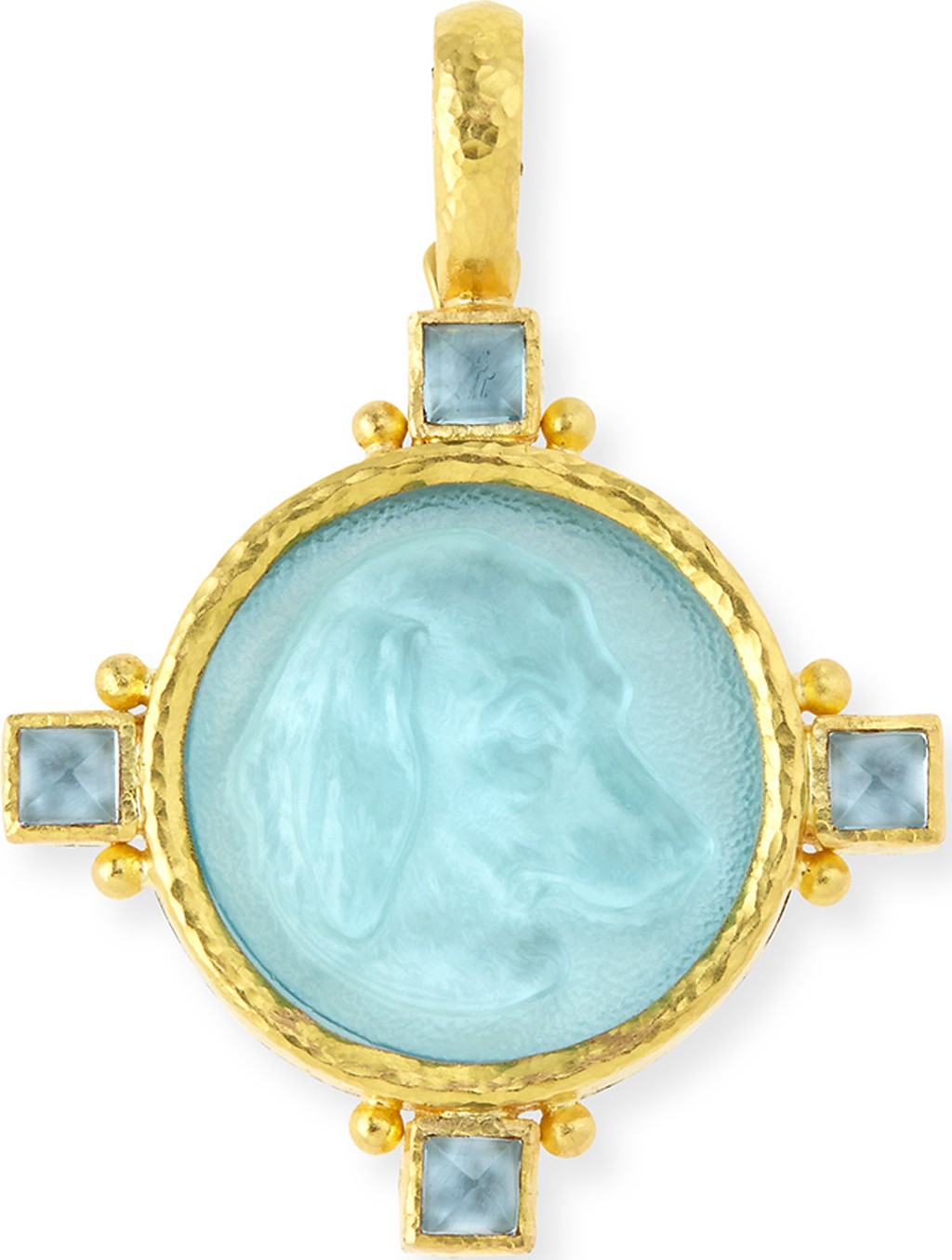 Elizabeth Locke 19k Gold Hound Head Intaglio Pendant with Aquamarine